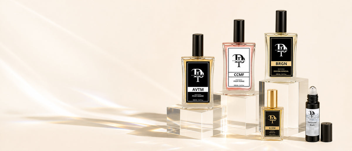 Perfumes de equivalencia Don Perfume de 100 ml, extracto de 30 ml y roll-on de feromonas sobre cubos de cristal