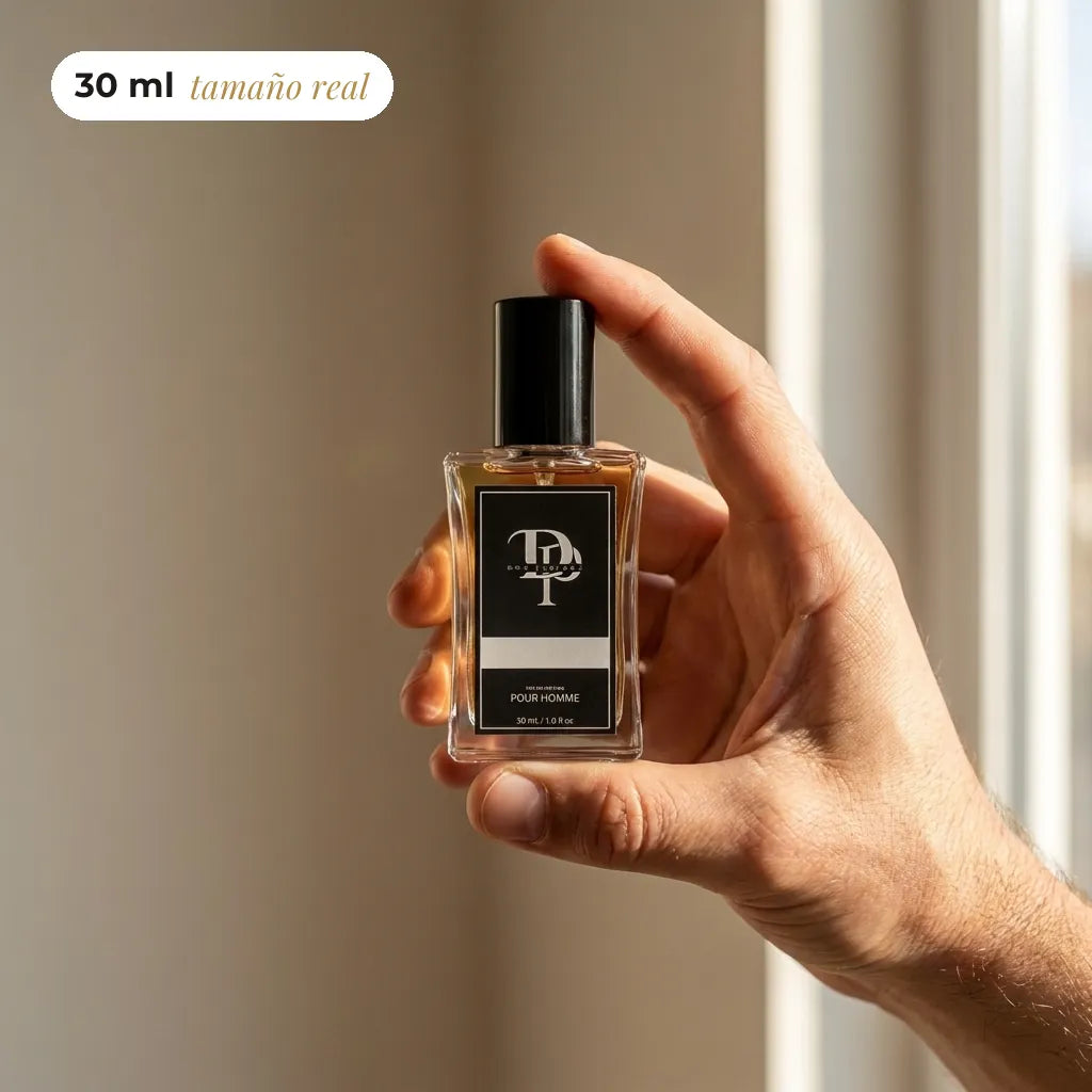 Frasco de 30 ml de Don Perfume en la mano, tamaño real