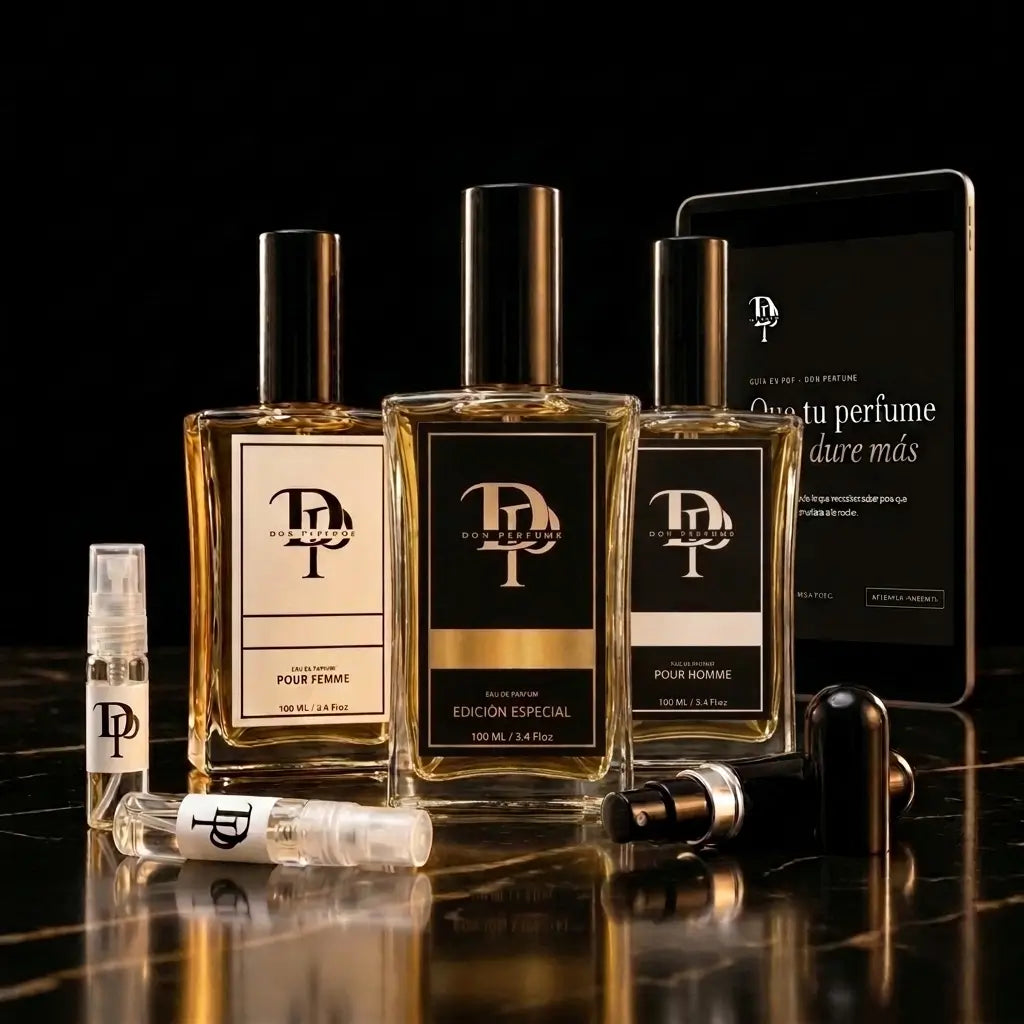 Pack Trío de Don Perfume: 3 perfumes de 100 ml, 2 muestras, perfumador de bolsillo y la guía Que tu perfume dure más